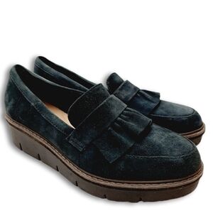 CLARKS Airabell Slip-On Loafer Suede Chunky Platform Sole Shoe Navy Blue Sz 10